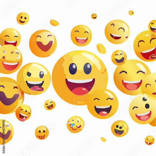 Fun set of colourful floating reaction emojis with playful expressions