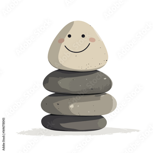 Stacked Stones with Smiling Top Rock Whimsical Illustration