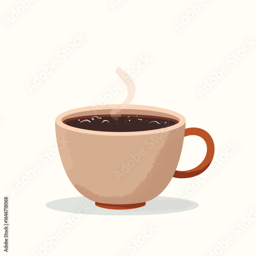 Steaming Coffee Cup with Brown Handle and Subtle Shadow Illustration