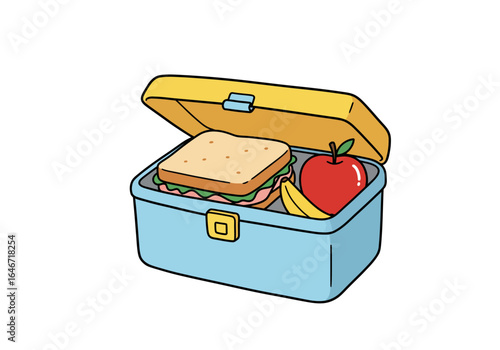 Open Lunchbox with Sandwich, Apple, and Banana