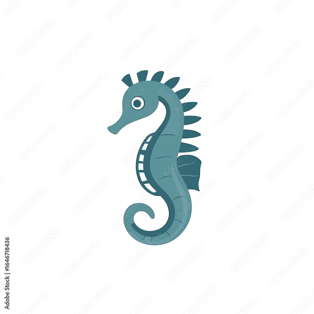 Fototapeta premium Stylized Blue Seahorse with Spiky Dorsal Fin and Curled Tail