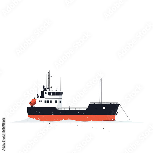 Stylized Cargo Ship with Orange Hull and Detailed Superstructure Illustration
