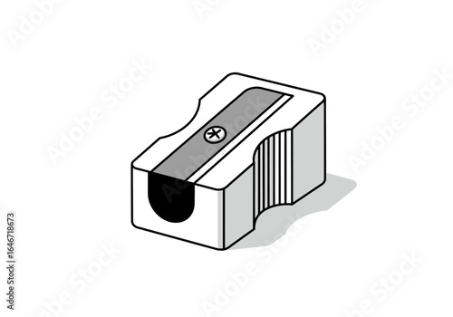 Isometric Pencil Sharpener with Shavings Detail Illustration