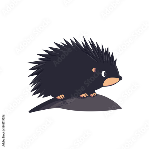 Stylized Dark Porcupine with Tan Accents Perched on a Gray Rock