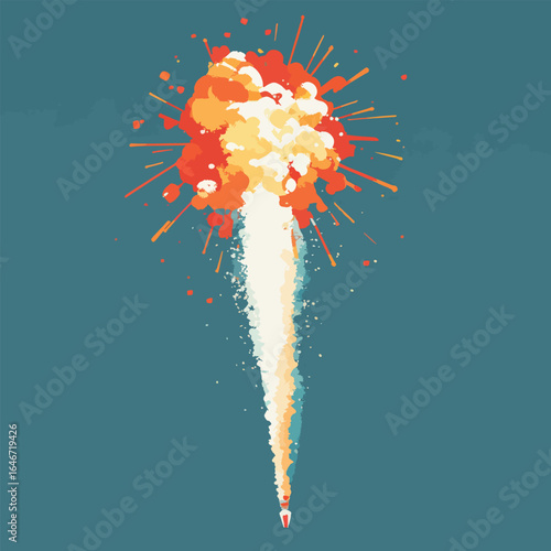 Stylized Explosion with a Colorful Trail Ascending into the Sky