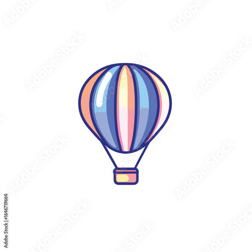 Stylized Hot Air Balloon with Pastel Stripes and a Square Gondola