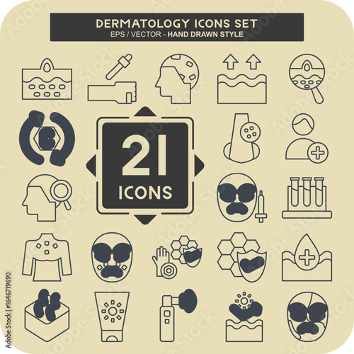 Icon Set Dermatology. related to Healty symbol. hand drawn style. design editable