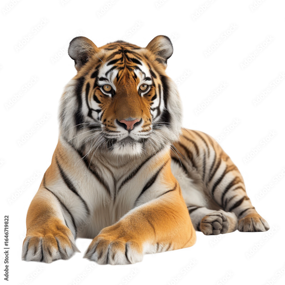 Fototapeta premium Tiger lying down on a black background