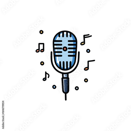 Stylized Microphone with Musical Notes Representing Sound and Performance