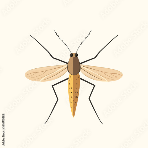 Stylized Mosquito with Brown Head Yellow Body and Veined Wings Illustration