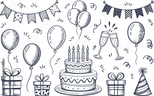 Hand drawn doodle elements for birthday celebration