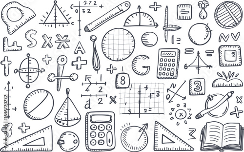 Hand drawn math and education symbols doodle art mathematics