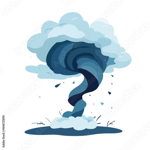 Stylized Tornado with Swirling Dark Blue Center and Cloud Formation
