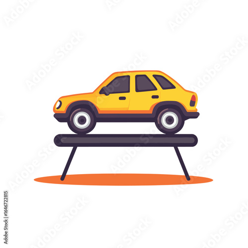 Stylized Yellow Car on a Black Stand with Orange Ground Shadow