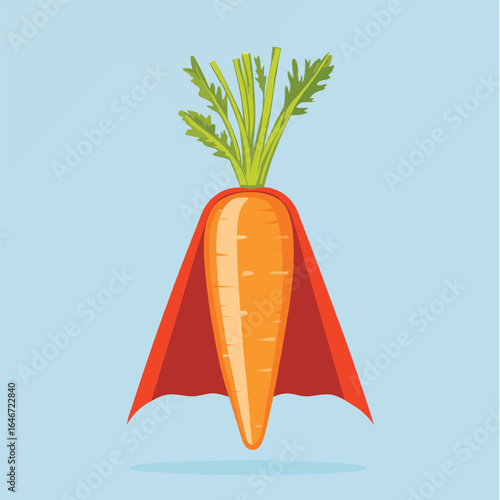 Super Carrot Hero with Red Cape Ready for Action Vegetable Power