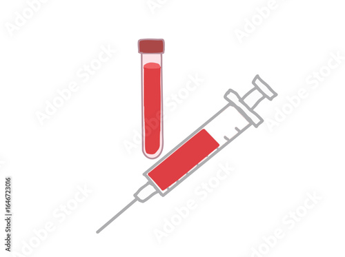 Illustration of a syringe with blood drawn and a container with blood