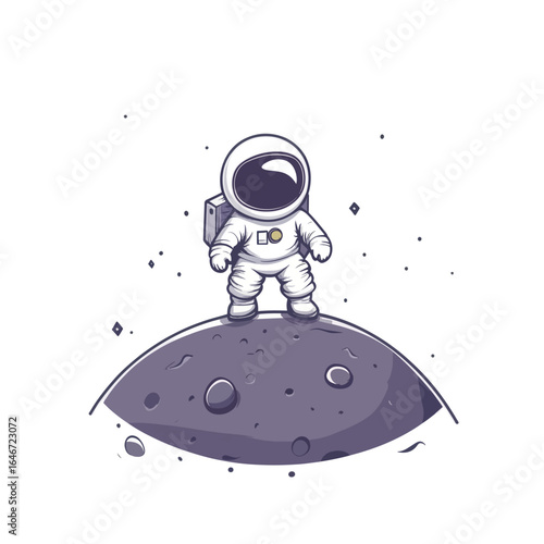 Tiny Astronaut Contemplating Lunar Crater Landscape