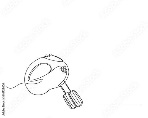 kitchen electric mixer outline drawing illustration. one continuous line drawing of Modern Mixer - kitchen appliance for cooking