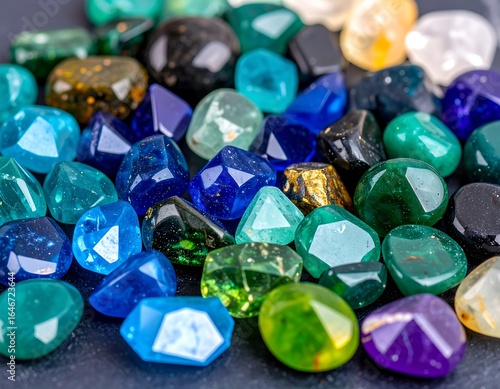 Colorful gemstones in various shapes and sizes