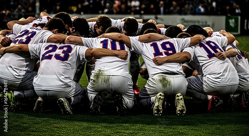 Team camaraderie a group of athletes huddled together in a show of unity before event