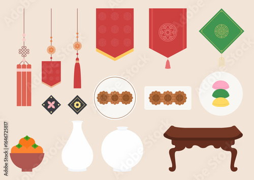 Vector illustration of traditional Korean objects.