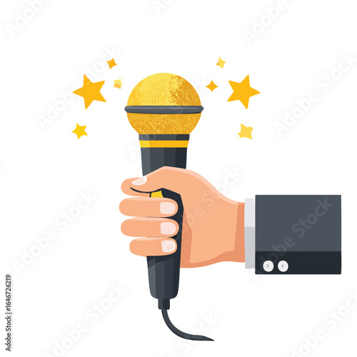 Hand Holding Golden Microphone, Award Show