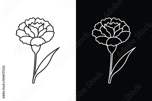 Simple Line Art Carnation Flower Icon in Black and White