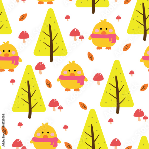 Wallpaper Mural Seamless pattern cartoon chicks with autumn vibes. cute autumn fall wallpaper for fabric print, gift wrap paper Torontodigital.ca