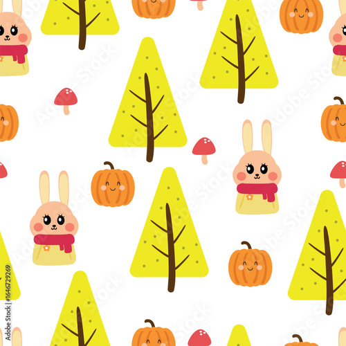 Wallpaper Mural Seamless pattern cartoon bunny with autumn vibes. cute autumn fall wallpaper for fabric print, gift wrap paper Torontodigital.ca