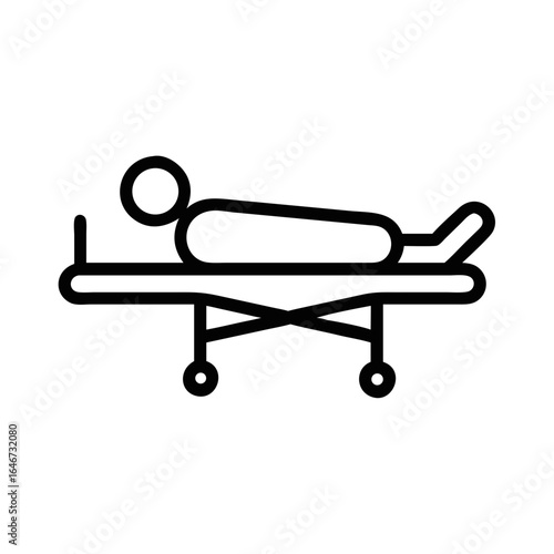 Person lying on gurney in simple line icon style for vector design  