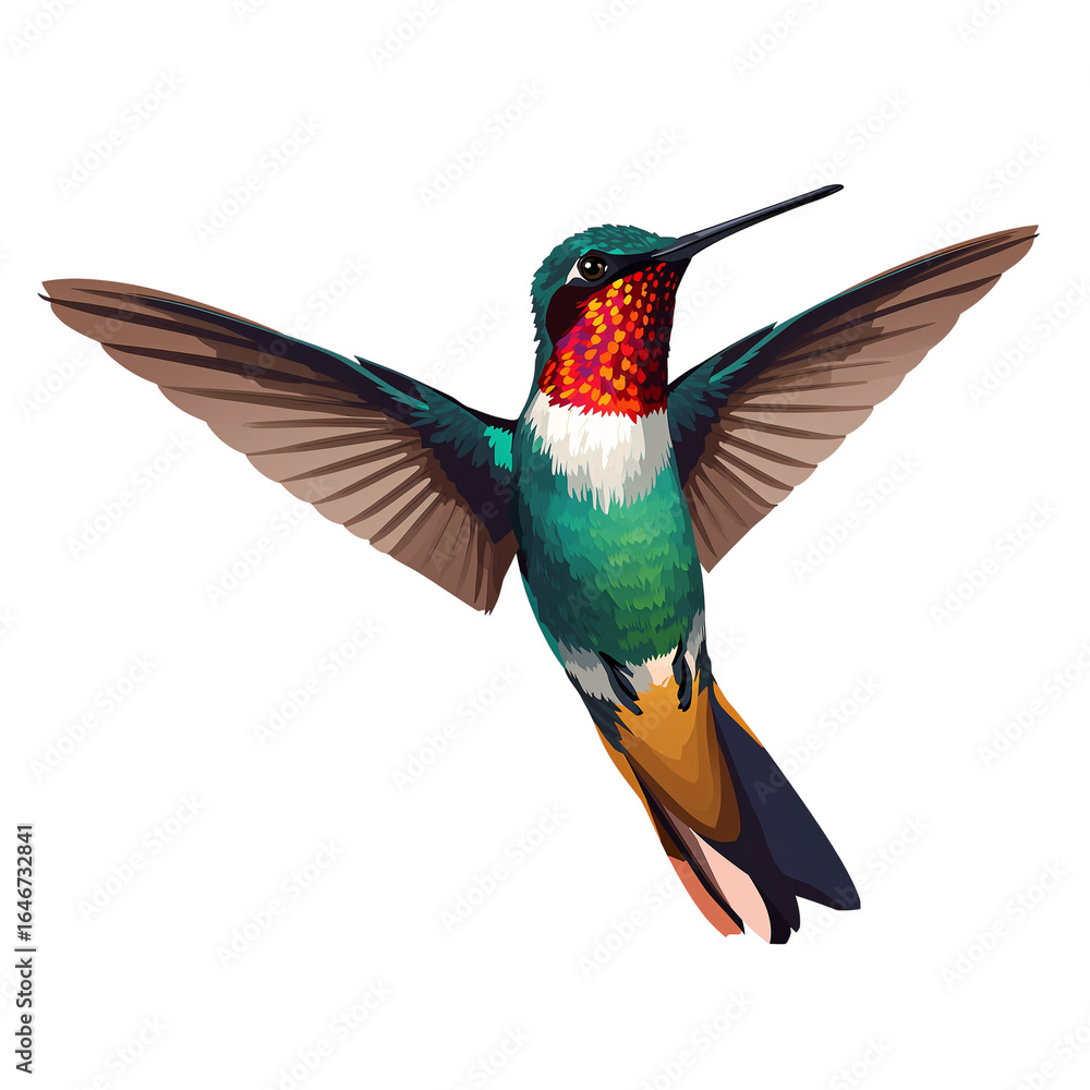 Obraz premium Vibrant Hummingbird Illustration on Transparent Backdrop, Delicate Wings Extended, Isolated