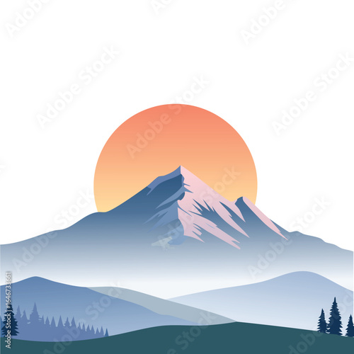 A breathtaking and calm view of a mountain range silhouette, barely visible through a blanket of morning fog, as a gentle and subtle sunrise begins to emerge.