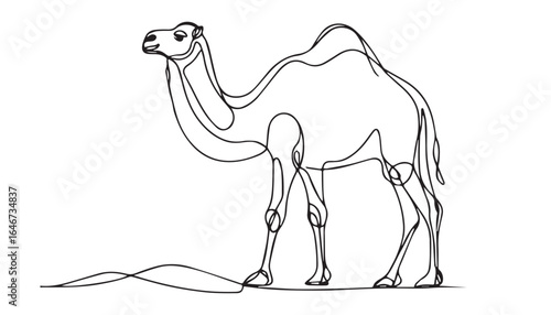 Continuous one single minimal line drawing camel