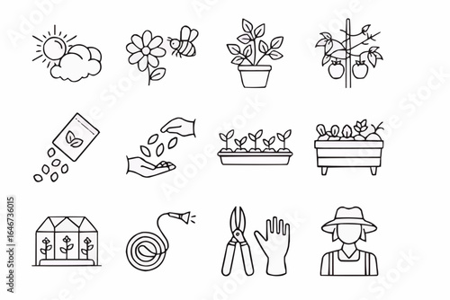 Gardening icons set