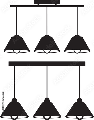 Modern industrial pendant light fixture with six lamps silhouette