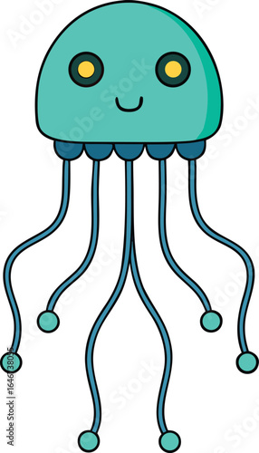 jellyfish with glowing circuitry instead of tentacles on transparent background
