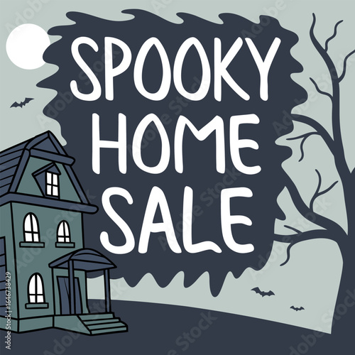 Illustration of a spooky home for sale with bare trees and a winding path on a hill in grayscale art