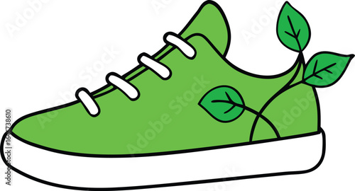 sneaker made of leaves and vines growing tendrils on transparent background