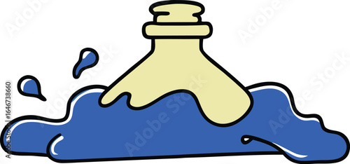 spilled ink bottle morphing into abstract shapes on transparent background