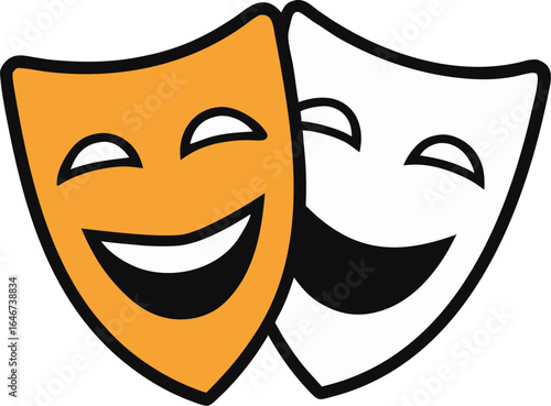 theater mask set comedy and tragedy faces on transparent background