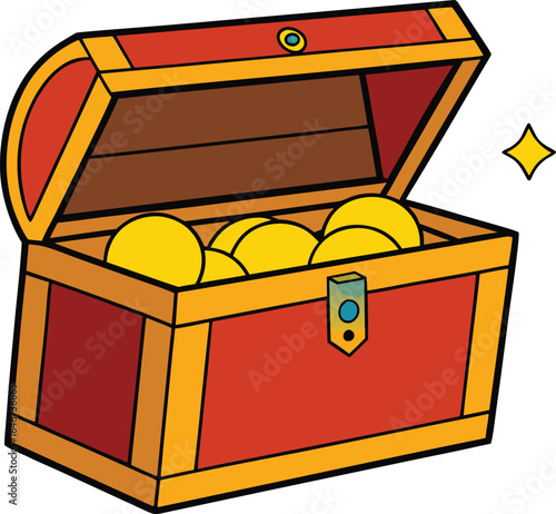 treasure chest open with gold coins and jewels on transparent background