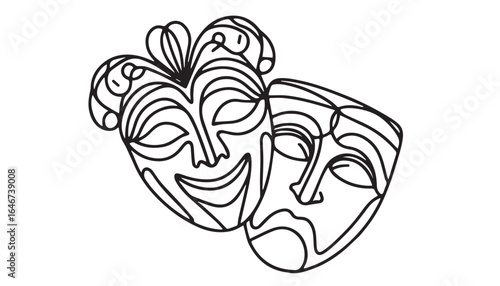 Continuous one single minimal line drawing joker mask