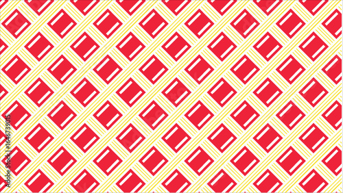 An elegant and minimalist seamless pattern of abstract line art, with a clean and orderly arrangement of alternating yellow, white, and red stripes for textiles.