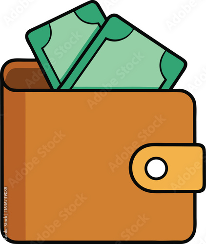 wallet open with cash and cards poking out on transparent background