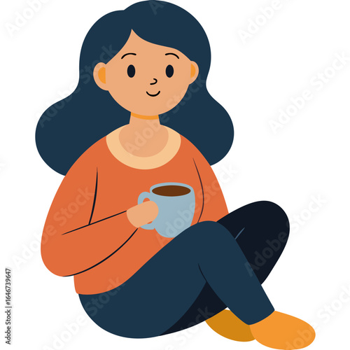 Woman Drinking Coffee Vector Illustration