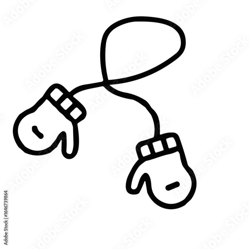 Gloves connected by a string in simple outline style, concept of vector icon  