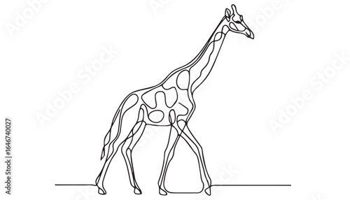Continuous one single minimal line drawing giraffe