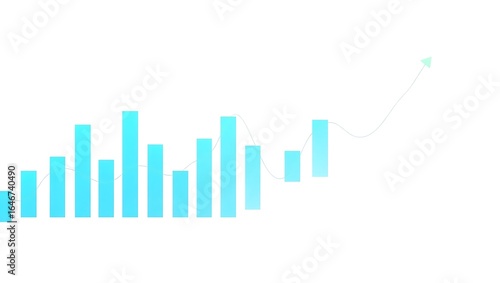 Abstract Blue Bar Graph with Upward Trend Line and Arrow on White