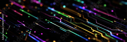 PATRONES ABSTRACTOS DE PLACA DE CIRCUITO EN LÍNEAS DE NEÓN VIBRANTES