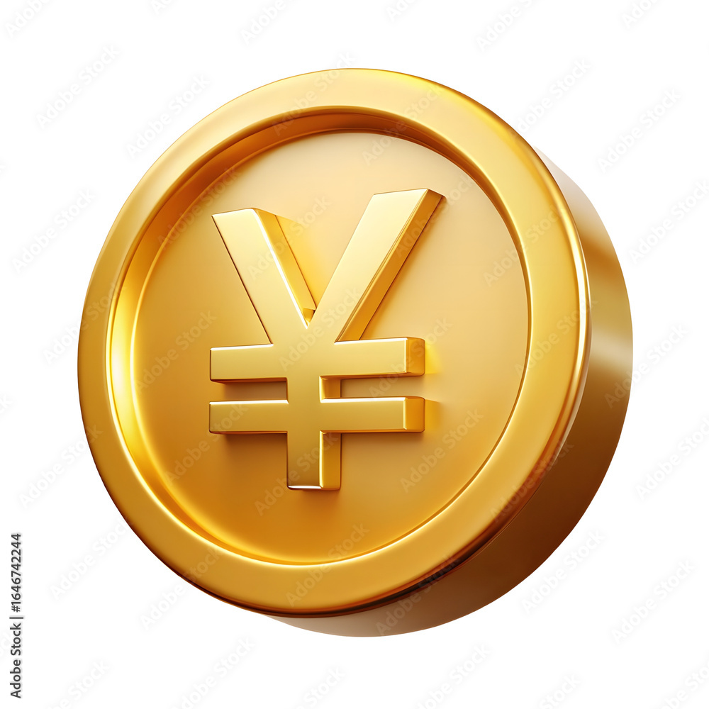 Obraz premium 3d icon of golden yen coin isolated on transparent background
